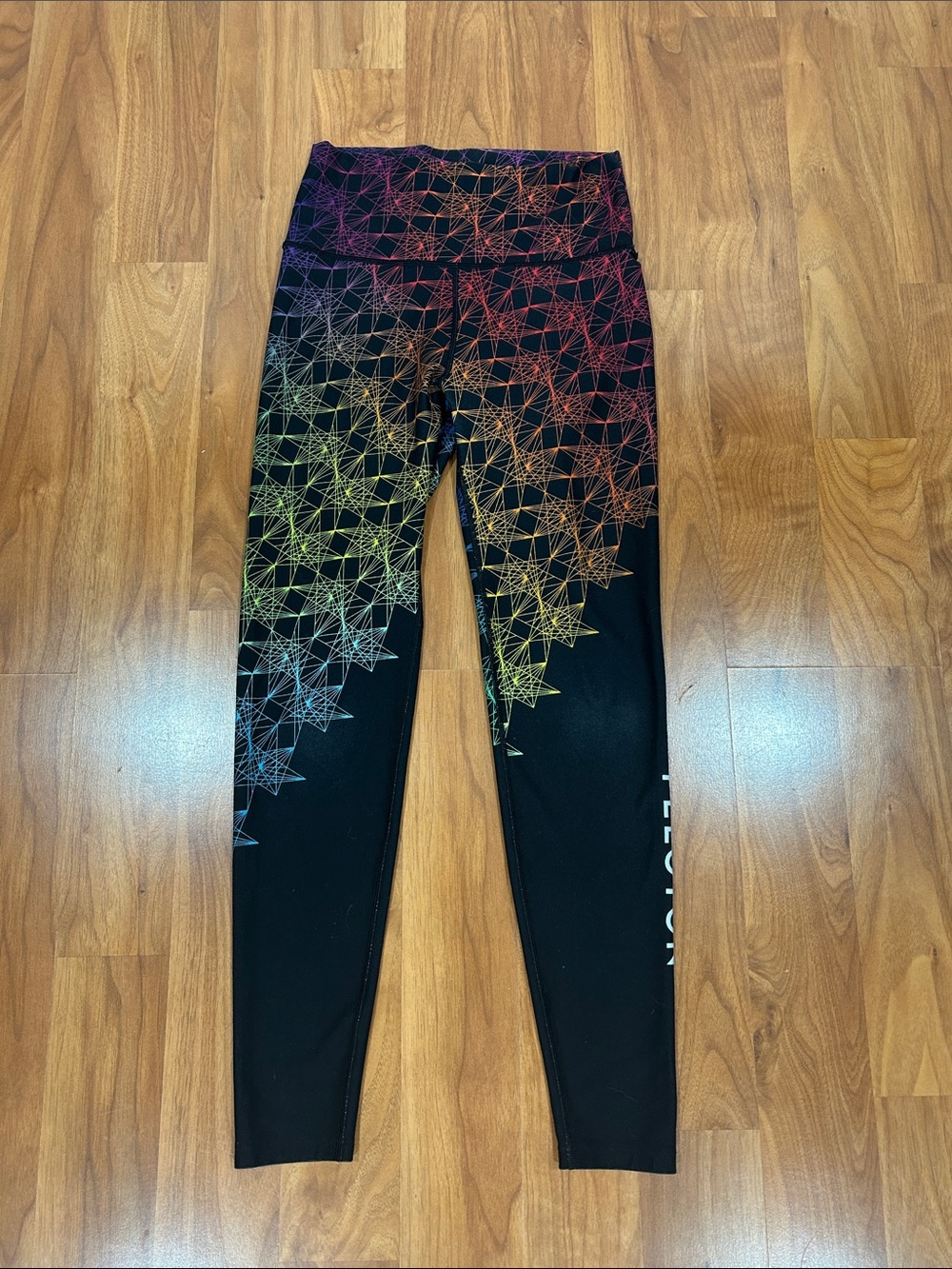 Peloton Black Leggings with Rainbow Geometric Print